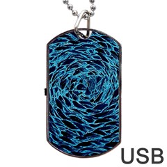 Neon Abstract Surface Texture Blue Dog Tag Usb Flash (one Side)