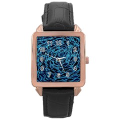 Neon Abstract Surface Texture Blue Rose Gold Leather Watch  by HermanTelo