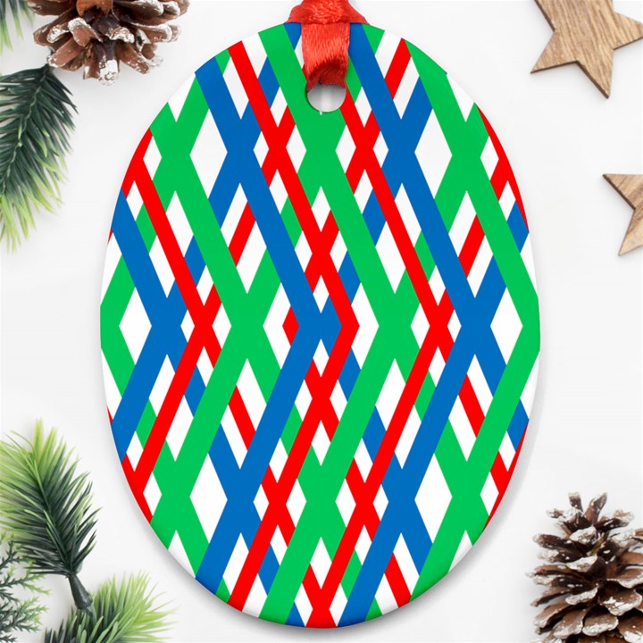 Geometric Line Rainbow Oval Ornament (Two Sides)