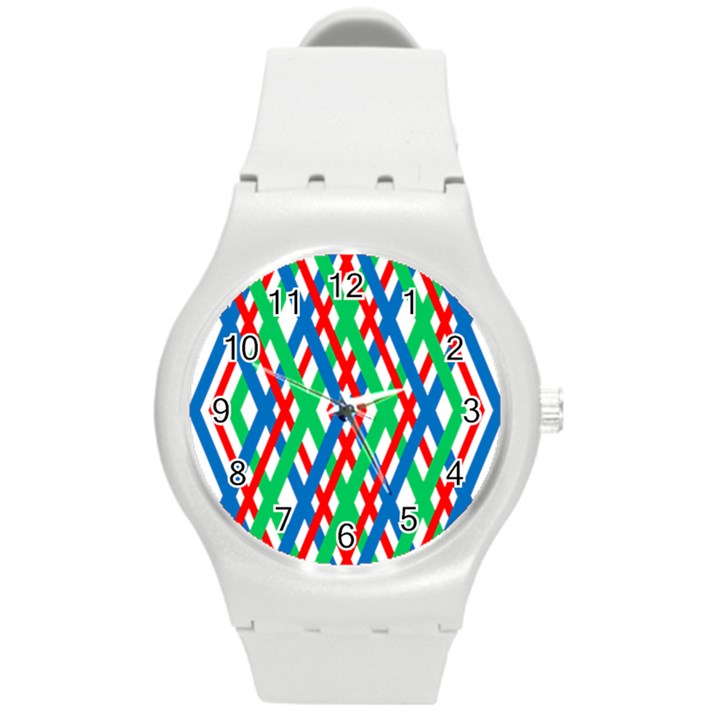 Geometric Line Rainbow Round Plastic Sport Watch (M)