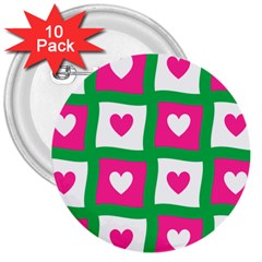 Pink Love Valentine 3  Buttons (10 Pack)  by Mariart