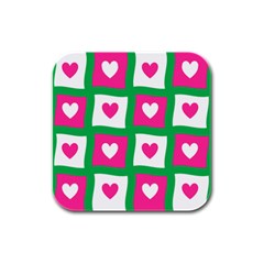 Pink Love Valentine Rubber Square Coaster (4 Pack)  by Mariart