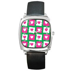 Pink Love Valentine Square Metal Watch by Mariart