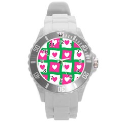 Pink Love Valentine Round Plastic Sport Watch (l) by Mariart