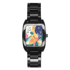 Tropical Pattern Stainless Steel Barrel Watch by Valentinaart