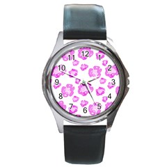 Pink flower Round Metal Watch