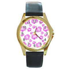 Pink flower Round Gold Metal Watch