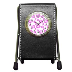 Pink flower Pen Holder Desk Clock