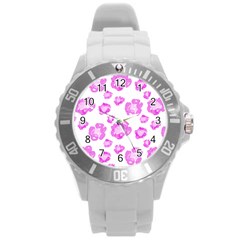 Pink flower Round Plastic Sport Watch (L)