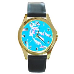 Koi Carp Scape Round Gold Metal Watch by essentialimage