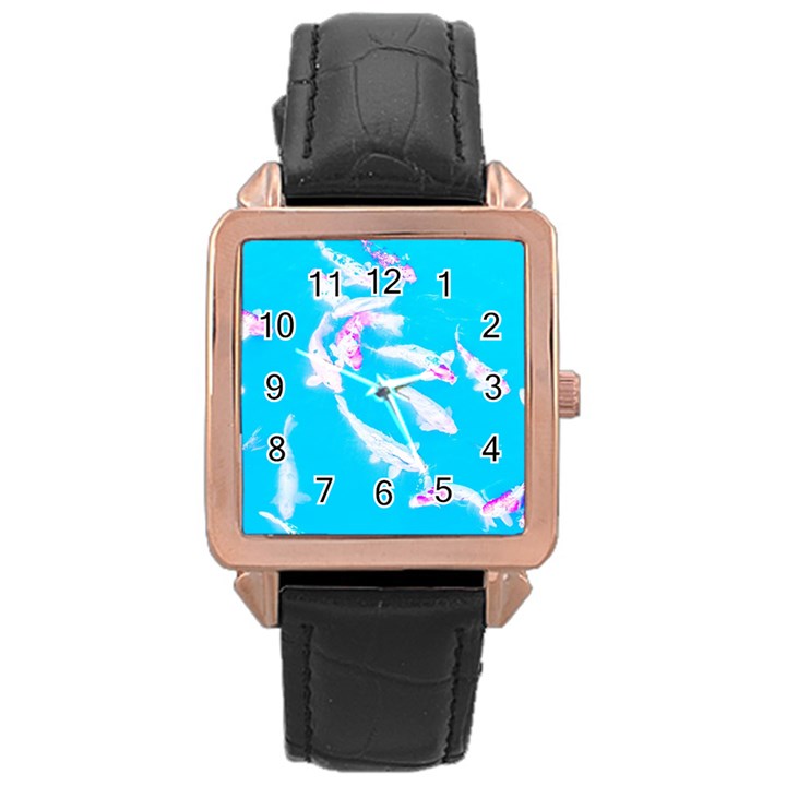 Koi Carp Scape Rose Gold Leather Watch 