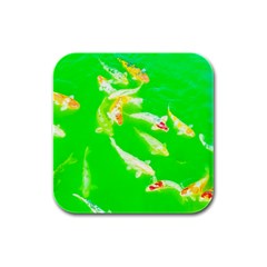 Koi Carp Scape Rubber Square Coaster (4 Pack)  by essentialimage