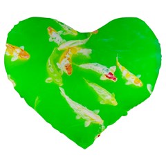 Koi Carp Scape Large 19  Premium Flano Heart Shape Cushions by essentialimage