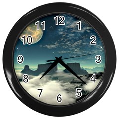 Lunar Landscape Space Mountains Wall Clock (black) by Simbadda