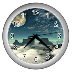 Lunar Landscape Space Mountains Wall Clock (silver) by Simbadda