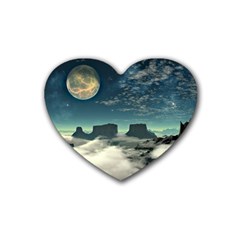 Lunar Landscape Space Mountains Rubber Coaster (heart)  by Simbadda