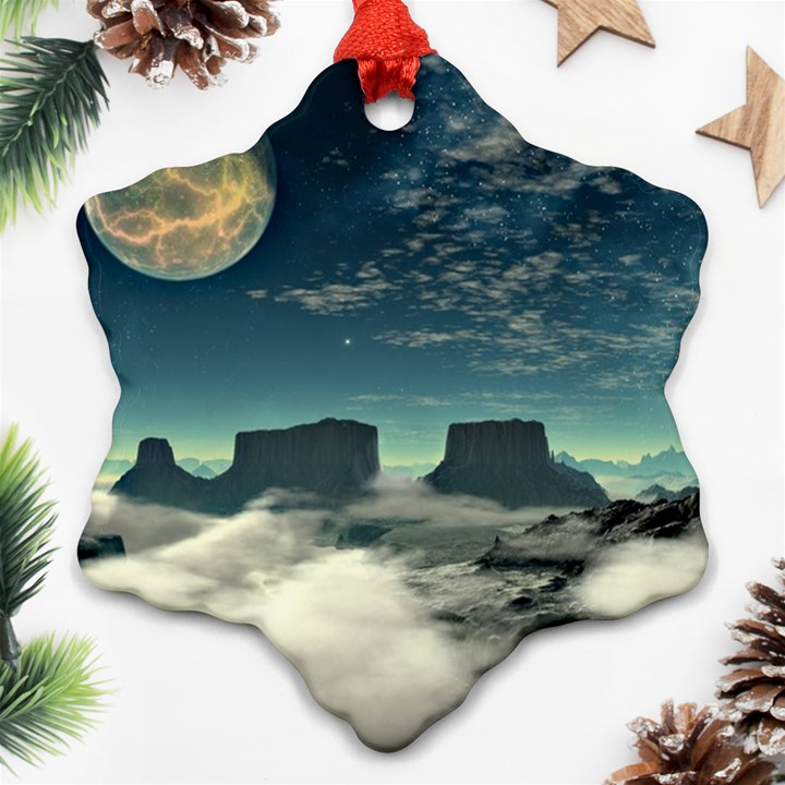 Lunar Landscape Space Mountains Snowflake Ornament (Two Sides)