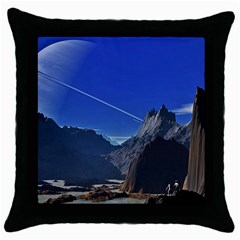 Saturn Landscape Mountains Throw Pillow Case (black) by Simbadda