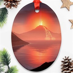 Volcano Lava Landscape Glow Lake Ornament (Oval)