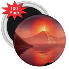 Volcano Lava Landscape Glow Lake 3  Magnets (100 pack)