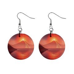 Volcano Lava Landscape Glow Lake Mini Button Earrings by Simbadda