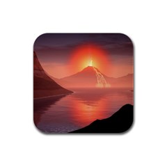 Volcano Lava Landscape Glow Lake Rubber Square Coaster (4 pack) 