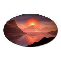 Volcano Lava Landscape Glow Lake Oval Magnet by Simbadda