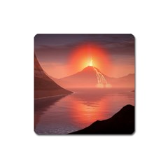 Volcano Lava Landscape Glow Lake Square Magnet by Simbadda