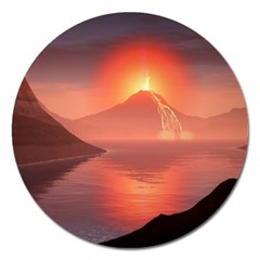 Volcano Lava Landscape Glow Lake Magnet 5  (round) by Simbadda