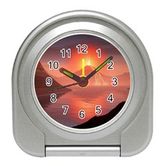 Volcano Lava Landscape Glow Lake Travel Alarm Clock by Simbadda