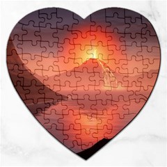 Volcano Lava Landscape Glow Lake Jigsaw Puzzle (Heart)