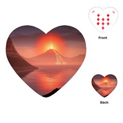 Volcano Lava Landscape Glow Lake Playing Cards Single Design (heart) by Simbadda