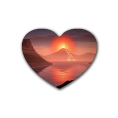 Volcano Lava Landscape Glow Lake Rubber Coaster (Heart) 