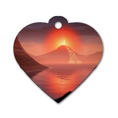 Volcano Lava Landscape Glow Lake Dog Tag Heart (One Side)