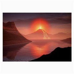 Volcano Lava Landscape Glow Lake Large Glasses Cloth by Simbadda