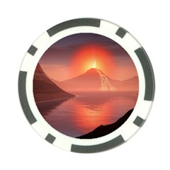 Volcano Lava Landscape Glow Lake Poker Chip Card Guard by Simbadda