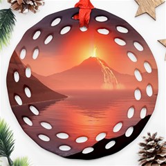 Volcano Lava Landscape Glow Lake Ornament (round Filigree) by Simbadda