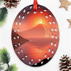 Volcano Lava Landscape Glow Lake Ornament (Oval Filigree)