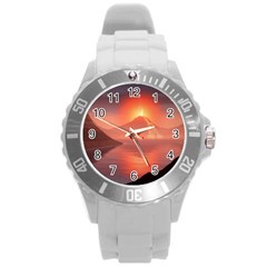 Volcano Lava Landscape Glow Lake Round Plastic Sport Watch (l) by Simbadda