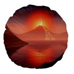 Volcano Lava Landscape Glow Lake Large 18  Premium Round Cushions by Simbadda