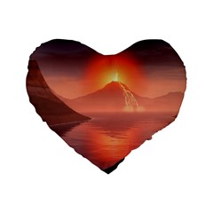 Volcano Lava Landscape Glow Lake Standard 16  Premium Heart Shape Cushions