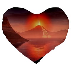 Volcano Lava Landscape Glow Lake Large 19  Premium Heart Shape Cushions by Simbadda