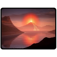 Volcano Lava Landscape Glow Lake Double Sided Fleece Blanket (large)  by Simbadda