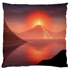 Volcano Lava Landscape Glow Lake Large Flano Cushion Case (one Side) by Simbadda