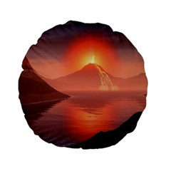 Volcano Lava Landscape Glow Lake Standard 15  Premium Flano Round Cushions