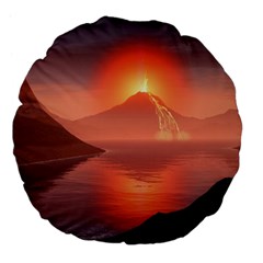 Volcano Lava Landscape Glow Lake Large 18  Premium Flano Round Cushions by Simbadda