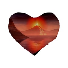 Volcano Lava Landscape Glow Lake Standard 16  Premium Flano Heart Shape Cushions by Simbadda