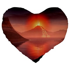 Volcano Lava Landscape Glow Lake Large 19  Premium Flano Heart Shape Cushions by Simbadda