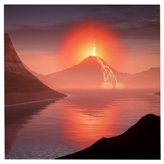 Volcano Lava Landscape Glow Lake Wooden Puzzle Square by Simbadda