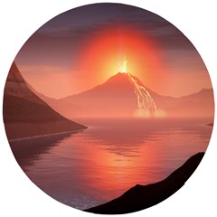 Volcano Lava Landscape Glow Lake Wooden Puzzle Round by Simbadda